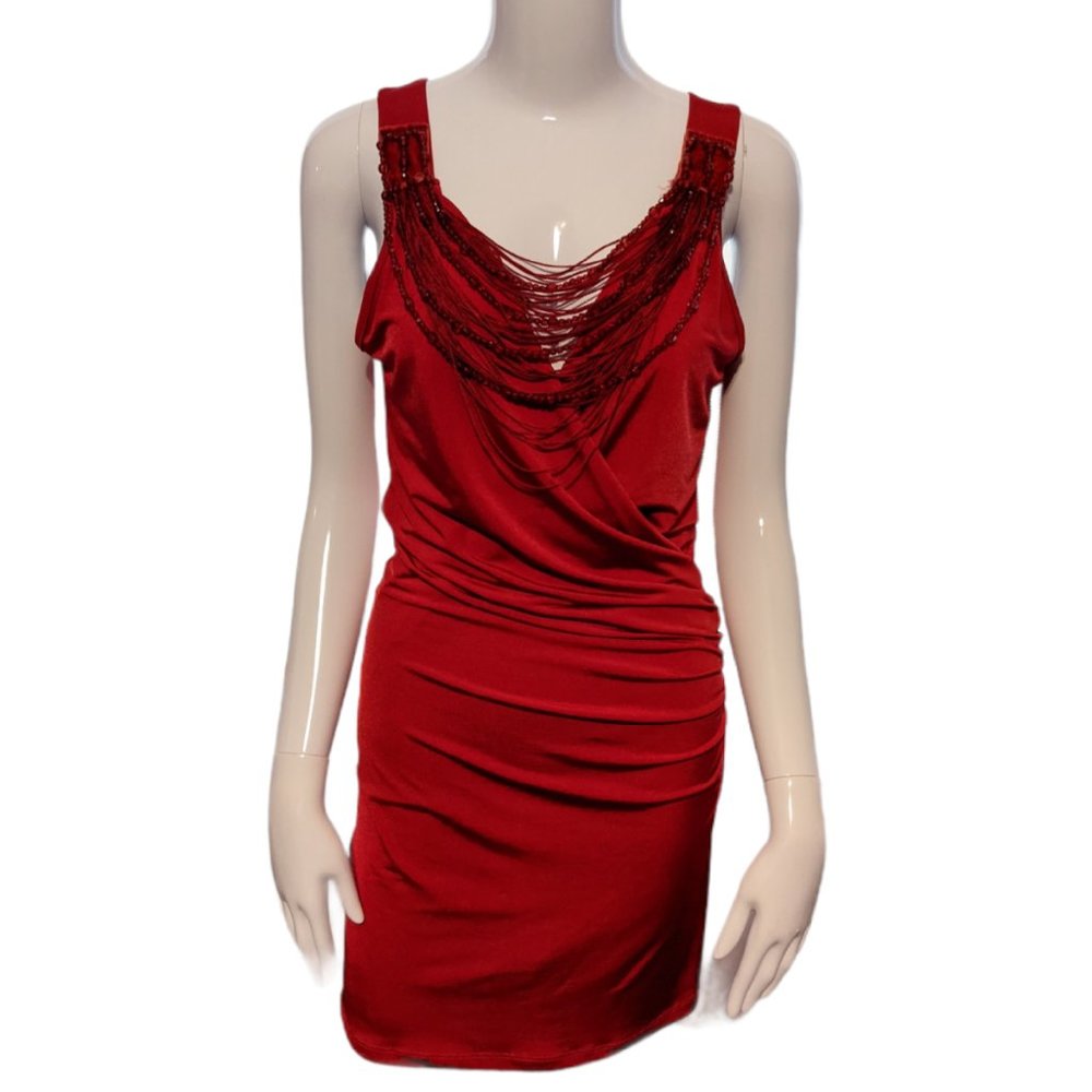 Shelly Hot Red Wrap Style V Neck Dress Size Medium